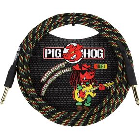 Pig Hog PCH10RA 1/4" to 1/4" Rasta Stripes Guitar Instrument Cable, 10 Feet