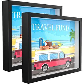 (2 Pack) Shadow Box Frame Display Case , 8''x10'' 11''x14'' Wood Memory Box Display Case for Keepsakes (8" x 10" Black)