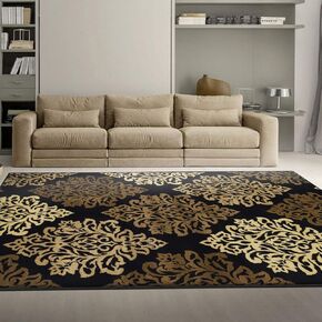 Superior Danvers Collection Area Rug, Modern Elegant Damask Pattern, 10mm Pile Height with Jute Backing, Affordable Contemporary Rugs - Black, 2'7" x 8' Runner