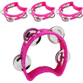 Piutouyar 4 Pack Plastic Tambourine Musical Instrument, 4 Colors Half Circle Tambourine with 4 Jingle Bells Mini Handheld Tambourine Percussion Bulk Plastic Musical Tambourine for School, Party, Band