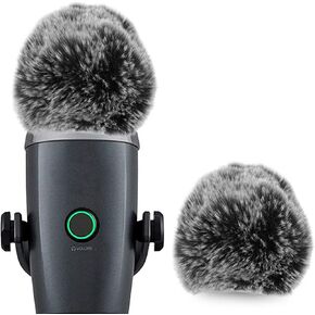 Geekria for Creators Furry Windscreen Compatible with Blue Yeti Nano Mic DeadCat Wind Cover Muff, Windbuster, Windjammer, Fluff Cover Windshield (Grey / 2 Pack)