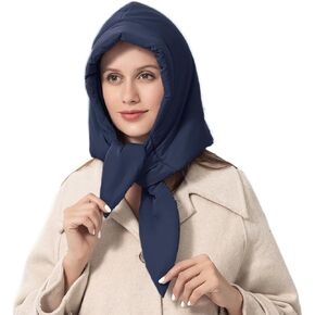 Women Down Cotton One Piece Hooded Scarf Hat Windproof Warm Earflap Hat Winter Thermal Trapper Hat with Chin Strap