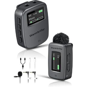 2.4G Wireless Lavalier Microphone, Dual Lavalier Lapel Mic 2 Transmitters and 1 Receiver Noise Reduction for DSLR Camera, Recording YouTube, Vlogs