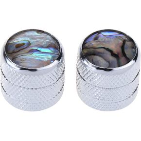 Musiclily Pro Metric Size 18-Splines Push-on Abalone Top Dome Knobs for Fender Tele Telecaster Electric Guitar or Precision Bass, Black (Set of 2)