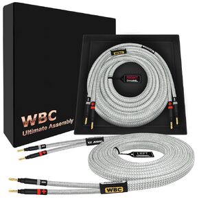 WORLDS BEST CABLES 12 Foot ULTIMATE - 12 AWG - Ultra-Pure OFC - Premium Audiophile HiFi Speaker Cable Pair with Eminence Gold Banana Plugs & Silver Tweed Jacket