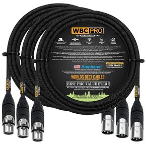3 Units - 10 Foot - WBC-PRO-Quad Ultra-Silent Ultra-Flexible Balanced Star-Quad Cable with Amphenol Male & Female XLR Plugs & Black Tweed Jacket