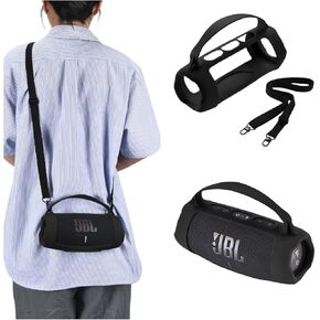 Silicone Protective Case Suitable for JBL Charge 5 WiFi/Charge 5 Portable Bluetooth Speaker, Portable Suitcase Protective Case with Shoulder Strap Protective Case Wireless Speaker Accessories (Blue)
