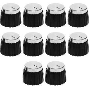 ECSiNG 10PCS Audio Knobs Shaft Pots Knob Amplifier Push On Audio Knob Barrel Audio Knob Compatible with Marshall Amp JCM 800 900 2000 Plexi JMP, Black and Silver