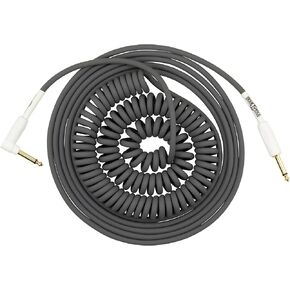 Pig Hog PHCC30GR Half Coil Instrument Cable 30ft, Charcoal Grey 8mm PVC Outer Covering 1/4"-1/4" Right Angle Connectors