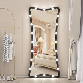 ANYHI LED Full Length Mirror with Lights, 63'' x 24'' Full Body Dressing Mirror for Bedroom Bathroom Hallway, Dimming & 3 Color Mode, Wall Mounted or Lean Against Wall (Black)
