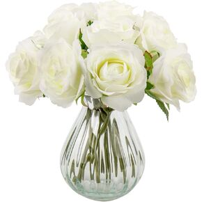 DILATATA Artificial Roses Flowers Silk Roses Bouquet Real Touch Fake Roses Silk Flower Arrangements Fake Flower Bouquet for Home Office Parties Wedding Decoration Pink Roses Artificial Flowers