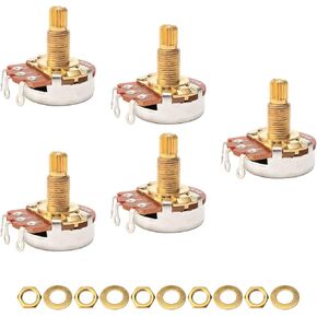 A250k long Split ELectric Guitar Bass Potentiometer Volume Tone Pots Split Shaft Taper Gold Pack of 5