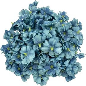 Rikyo 100 Artificial Silk Cherry Blossom Flowers Heads Picks,2" Daisy Heads Artificial Flowers for Wedding Party Shoes Hats DIY Wreath Decor,Bulk Mini Flowers for Crafts Faux Flowers Heads (Blue)
