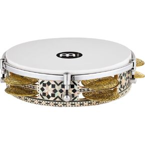 Meinl Percussion Artisan Edition Riq Drum with Brass Jingles for Arabic Folk/Classical Music — Made in Egypt — 8 3/4" Synthetic Head and Wood Frame, White Pearl Mosaic Royal, 2-Year Warranty (AERIQ1)