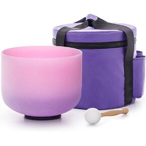 Rainbow F Note Heart Chakra Pink-Puprle Color Frosted Quartz Crystal Singing Bowl 8 Inch With Carrying Case,for Yoga,Meditation and Sound Healing