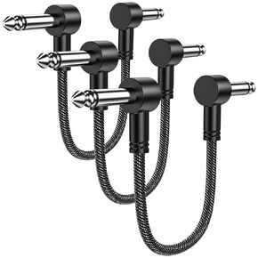 MOSWAG Guitar Patch Cables 3 Pack, 6 Inch Pedal Board Cable 1/4 Inch Guitar Patch Auxiliary Cable Right Angle Guitar Effect Pedal Cables Compatible with Guitar Bass Effects Pedal Mixing Console