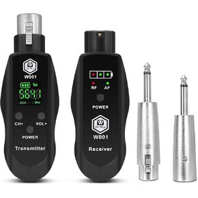 UHF Wireless XLR Transmitter and Receiver with 48V Power Supply,Rechargeable Mic Adapter 16 Channels 196ft Range for Dynamic/Condenser Mics,Audio Mixer,Electric Guitar Bass,PA System