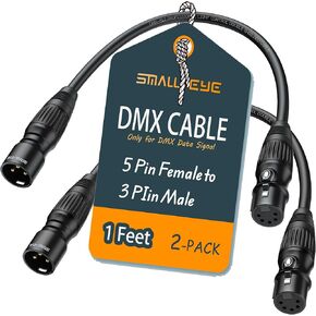5 Pin to 3 Pin DMX Cable 1 ft 2 Pack - Premium 5 Pin Male to 3 Pin Female DMX Lighting Cables 1 Foot