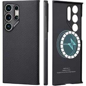 pitaka Case for Samsung Galaxy S24 Ultra 6.8", Thin & Light Galaxy S24 Ultra Case, 600D Aramid Fiber Made [MagEZ Case 4 - Black/Grey(Twill)]