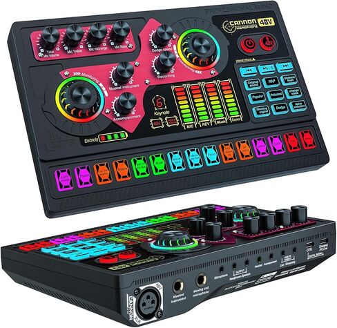 واجهة صوتية مع مغير الصوت، معدات بودكاست لخلاط الصوت، مناسبة لميكروفون XLR/6.35 مم/3.5 مم، لوحة صوت X5 مع ضبط تلقائي للألعاب، الصوت، بطاقة صوت للبث المباشر in Kuwait