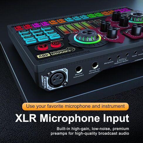 واجهة صوتية مع مغير الصوت، معدات بودكاست لخلاط الصوت، مناسبة لميكروفون XLR/6.35 مم/3.5 مم، لوحة صوت X5 مع ضبط تلقائي للألعاب، الصوت، بطاقة صوت للبث المباشر in Kuwait