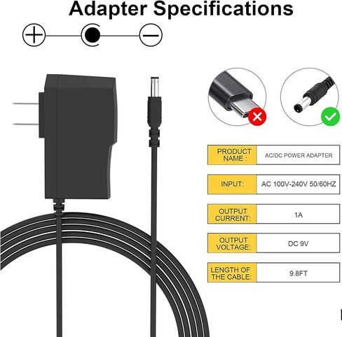 محول إمداد الطاقة Toxaoii 9V لدواسات الجيتار، سلك شاحن محول تيار متردد تيار متردد متوافق مع دواسة تأثيرات BOSS، لوحة مفاتيح البيانو، قابس دواسات تأثيرات الجيتار (9.8 قدم) in Kuwait