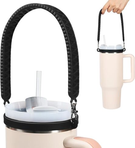 Shintop Water Bottle Handle Strap, Silicone Water Bottle Holder Durable Cup Carrier Bottle Sling Fits Most 8-40oz Bottles Compatible with Stanley Cup Accessories (Black) in Kuwait