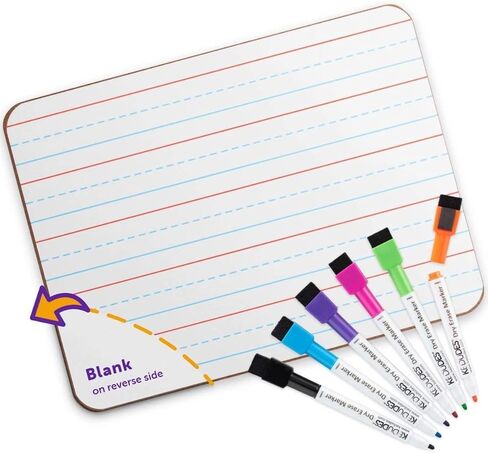 Quality Ruled Dry Erase Lapboard – Double-Sided Magnetic Whiteboard with Lines and Blank Surface for Kids Learning, Math, Writing – Student, Teacher, Homeschool Supplies – 6 Magnetic Markers (9x12") in Kuwait