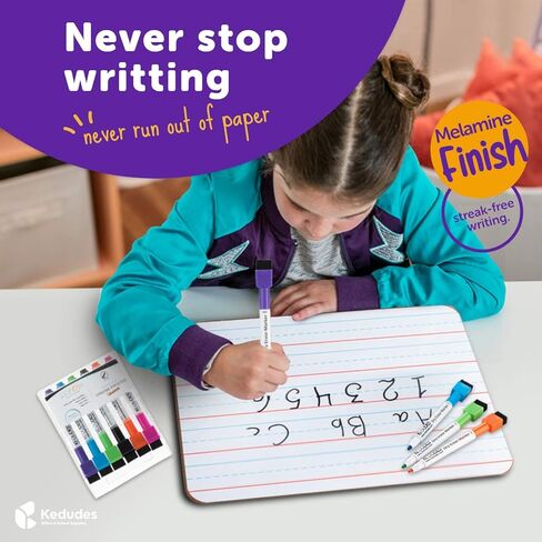 Quality Ruled Dry Erase Lapboard – Double-Sided Magnetic Whiteboard with Lines and Blank Surface for Kids Learning, Math, Writing – Student, Teacher, Homeschool Supplies – 6 Magnetic Markers (9x12") in Kuwait