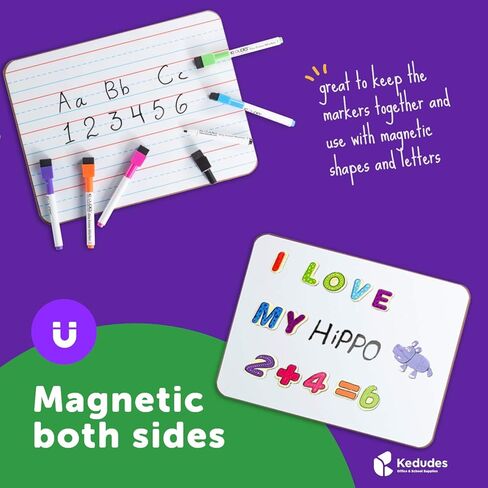 Quality Ruled Dry Erase Lapboard – Double-Sided Magnetic Whiteboard with Lines and Blank Surface for Kids Learning, Math, Writing – Student, Teacher, Homeschool Supplies – 6 Magnetic Markers (9x12") in Kuwait