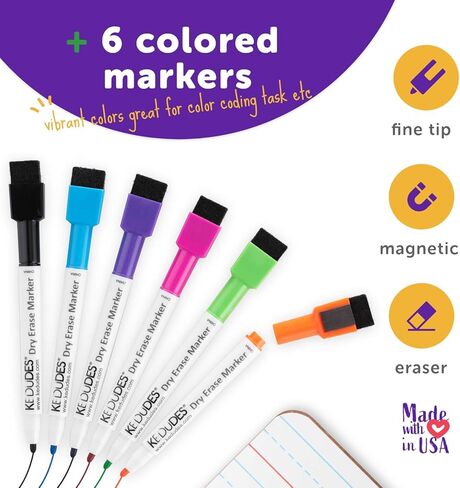 Quality Ruled Dry Erase Lapboard – Double-Sided Magnetic Whiteboard with Lines and Blank Surface for Kids Learning, Math, Writing – Student, Teacher, Homeschool Supplies – 6 Magnetic Markers (9x12") in Kuwait