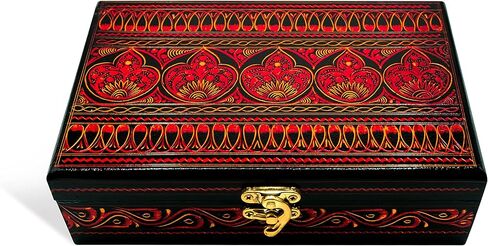 صندوق مجوهرات خشبي من ARRC| صندوق تخزين المجوهرات المزخرف للخواتم والسلاسل والأساور والمجوهرات| صندوق تخزين عتيق بتصميم نيون لطاولة الزينة والطعام in Kuwait
