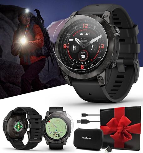 PlayBetter Garmin epix Pro (Gen 2) Sapphire (Carbon Gray DLC/Black, 42mm) GPS Outdoor Watch Gift Box Bundle - AMOLED Display & Built-in Flashlight - includes Screen Protectors, Wall Adapter & Case in Kuwait