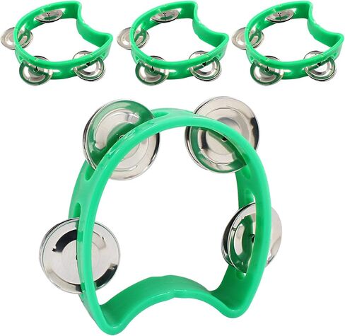 Piutouyar 4 Pack Plastic Tambourine Musical Instrument, 4 Colors Half Circle Tambourine with 4 Jingle Bells Mini Handheld Tambourine Percussion Bulk Plastic Musical Tambourine for School, Party, Band in Saudi Arabia