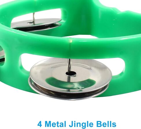 Piutouyar 4 Pack Plastic Tambourine Musical Instrument, 4 Colors Half Circle Tambourine with 4 Jingle Bells Mini Handheld Tambourine Percussion Bulk Plastic Musical Tambourine for School, Party, Band in Saudi Arabia