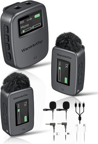 2.4G Wireless Lavalier Microphone, Dual Lavalier Lapel Mic 2 Transmitters and 1 Receiver Noise Reduction for DSLR Camera, Recording YouTube, Vlogs in Saudi Arabia