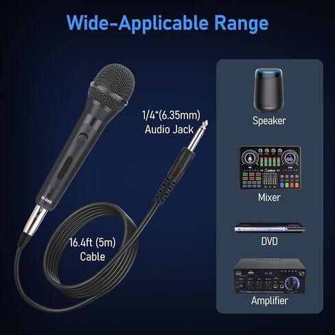 Vocal Microphone for Singing,Dynamic Handheld Wired Karaoke Mic w/ 16.4ft XLR to 1/4" Cable and ON/Off Switch,Cardioid Studio Microphone for Speakers/Mixers/Amp/Speech/Karaoke and Outdoors in Kuwait