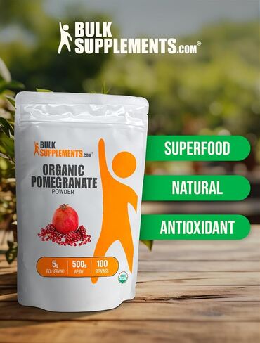 BULKSUPPLEMENTS.COM مسحوق الرمان العضوي - مكمل الرمان لدعم المناعة، مسحوق الرمان العضوي - عضوي، خالي من الغلوتين، وبدون إضافة سكر، 5 جرام لكل وجبة، 250 جرام (8.8 أونصة) in Kuwait