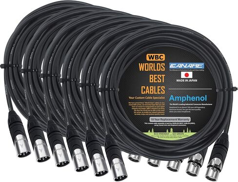 6 Units - 25 Foot - Canare L-4E6S, Star Quad Balanced Male To Female Microphone Cables With Amphenol AX3M & AX3F Silver XLR Connectors - CUSTOM MADE By WORLDS BEST CABLES in Saudi Arabia