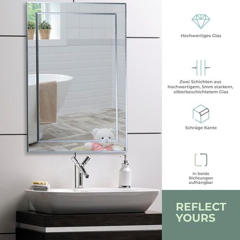 Neue Design Mood Rectangular Bathroom Mirror Wall Mounted (16 x 20 Inch), Double Layer of Glass, Vertical & Horizontal with Beveled Edges for Bathroom Vanity in Saudi Arabia