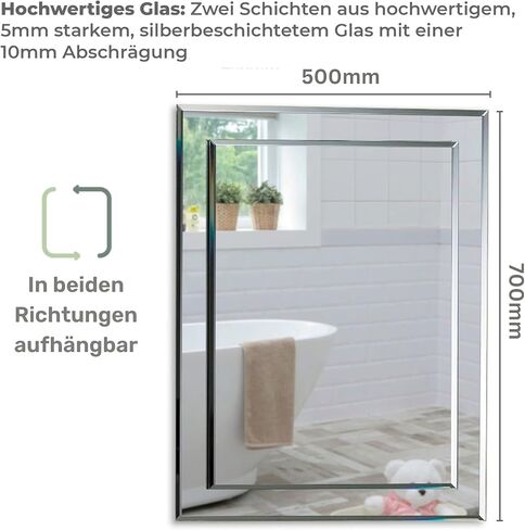 Neue Design Mood Rectangular Bathroom Mirror Wall Mounted (16 x 20 Inch), Double Layer of Glass, Vertical & Horizontal with Beveled Edges for Bathroom Vanity in Saudi Arabia