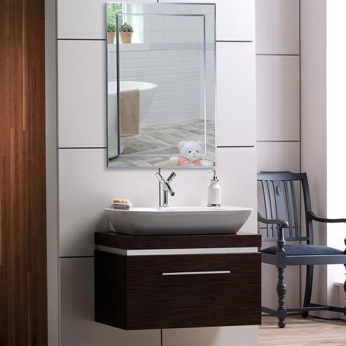 Neue Design Mood Rectangular Bathroom Mirror Wall Mounted (16 x 20 Inch), Double Layer of Glass, Vertical & Horizontal with Beveled Edges for Bathroom Vanity in Saudi Arabia