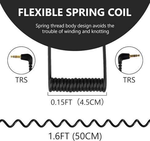 كابل ملف ميكروفون Geekria for Creators 3.5 مم TRS إلى TRS بطول 1.6 قدم / 50 سم، متوافق مع Rode SC2، VideoMic، VideoMicro، VideoMic GO II، كاميرا توصيل ميكروفون لاسلكية GO II، سلك ميكروفون (أسود) in Saudi Arabia