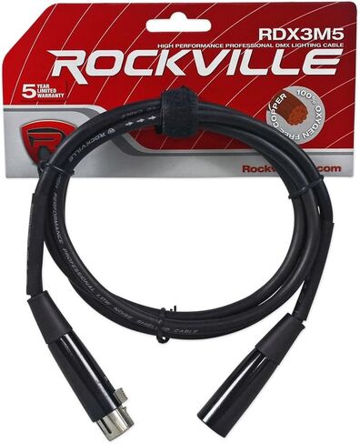 Rockville RDX3M50 كابل إضاءة 50 قدم 3 دبوس DMX 100% OFC نحاس أنثى 2 ذكر، أسود in Saudi Arabia