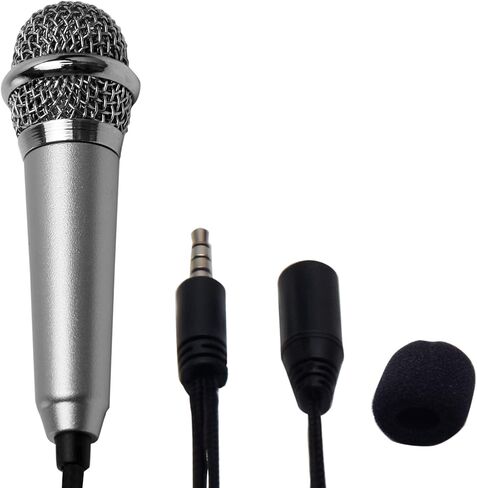 ميكروفون صغير EKDJKK، ميكروفون صوتي صغير محمول للتسجيل الصوتي، قابس 3.5 ملم ميكروفون صغير للغناء، ميكروفون كاريوكي صغير للهاتف المحمول والكمبيوتر المحمول والكمبيوتر المحمول (فضي) in Kuwait