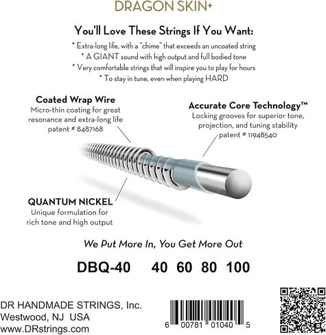 DRAGON SKIN+ - Coated Quantum Nickel Bass Strings – DBQ-40 – Superior Sound with Comfortable Feel & Long Life: Light 40-100 in Saudi Arabia