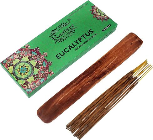 أعواد بخور راجيسي الباتشولي 100 جرام مع حامل بخور خشبي عادي - 100% عضوي طبيعي نقي - ملفوف يدويًا وخالي من المواد الكيميائية - مثالي للعلاج العطري في الكنيسة، وتخفيف التوتر، والتأمل in Kuwait