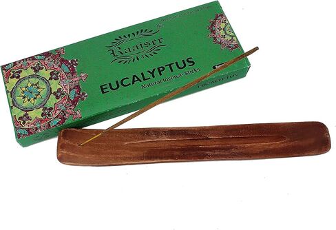 أعواد بخور راجيسي الباتشولي 100 جرام مع حامل بخور خشبي عادي - 100% عضوي طبيعي نقي - ملفوف يدويًا وخالي من المواد الكيميائية - مثالي للعلاج العطري في الكنيسة، وتخفيف التوتر، والتأمل in Kuwait