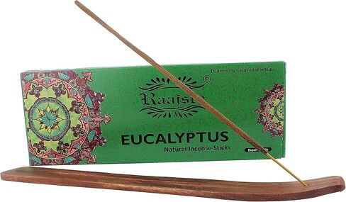 أعواد بخور راجيسي الباتشولي 100 جرام مع حامل بخور خشبي عادي - 100% عضوي طبيعي نقي - ملفوف يدويًا وخالي من المواد الكيميائية - مثالي للعلاج العطري في الكنيسة، وتخفيف التوتر، والتأمل in Kuwait