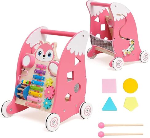 مشاية أطفال خشبية، مشاية دفع للأطفال مع مركز أنشطة ترفيهية متعددة، مشاية أطفال للتعلم من أجل الجلوس والوقوف لعمر سنة واحدة للأولاد والبنات والرضع in Kuwait